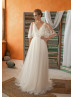 Ivory Lace Tulle Slit Open Back Elegant Wedding Dress